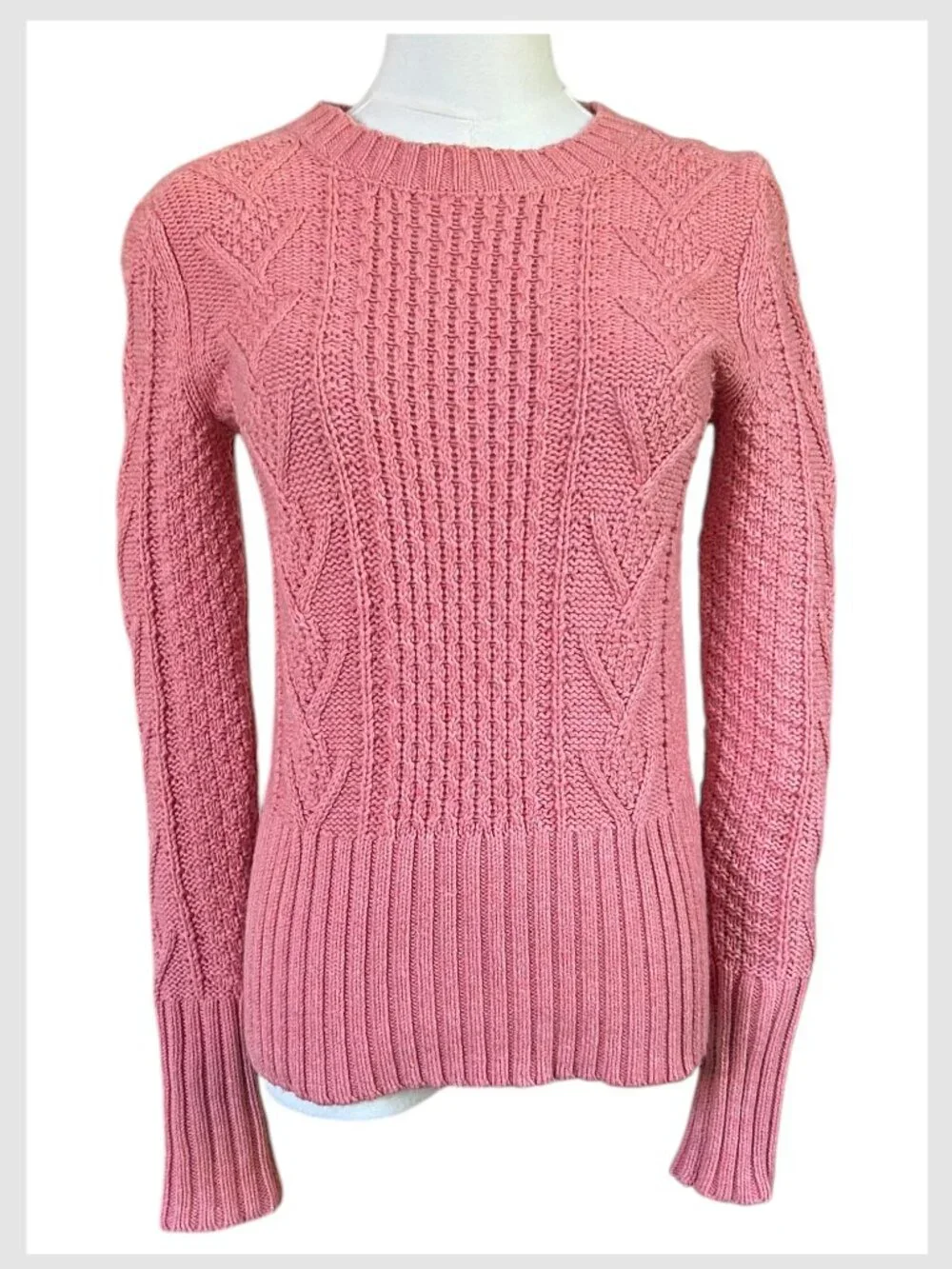 Gap Cable Knit Crewneck Wool Blend Sweater Rosewood Pink XS